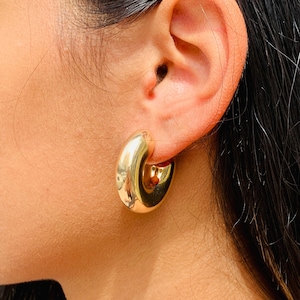 18K Gold Hoop Earrings Chunky Hoop Earrings Thick Dome Gold Hoops Large Round Hoops Statement Hoop Earrings Stylish Gift for Her