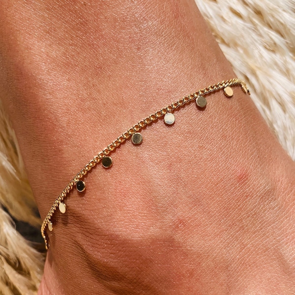 18K Gold Filled Dangling Chain Anklet,Anklets for Women,Waterproof Anklets,Dainty Anklets,Flat Chain Anklet,Minimalist Anklet,Simple Anklet