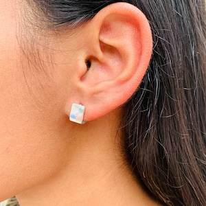 Dainty Sterling Silver Huggies, Geometric Earrings, Square Huggies, Hoop Earrings, Minimalist Hoops, Huggie, 925 Jewelry, Silver Earrings