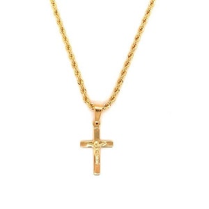18K Gold Crucifix Rope Necklace,Simple Cross Necklace for boy,Cross Jewelry,Mens Cross necklace,Christian Jewelry,Jesus on Cross Necklace