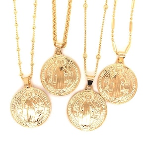 18K Saint Benedict Necklace, St. Benedict Jewelry, Cadena de San Benito, Catholic Necklace,Religious Gift, Protection Necklace, For her