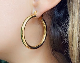 40mm Gold Filled Hoops, Chunky Hoop Earrings,Large Hoop Earrings,Thick Hoops,Gold Hoop Earrings,Hoop Earring,Lightweight Hoop,Gold Hoops