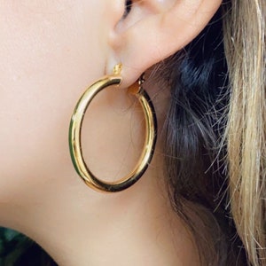 40mm Gold Filled Hoops, Chunky Hoop Earrings,Large Hoop Earrings,Thick Hoops,Gold Hoop Earrings,Hoop Earring,Lightweight Hoop,Gold Hoops