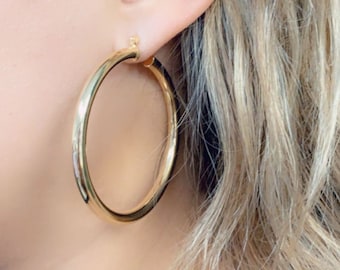 18k Everyday Wear Large Hoop Earrings,lightweight gold filled Hoops,large Gold Filled Hoop Earrings,Large Hoop Earrings,Chunky Hoop Earrings