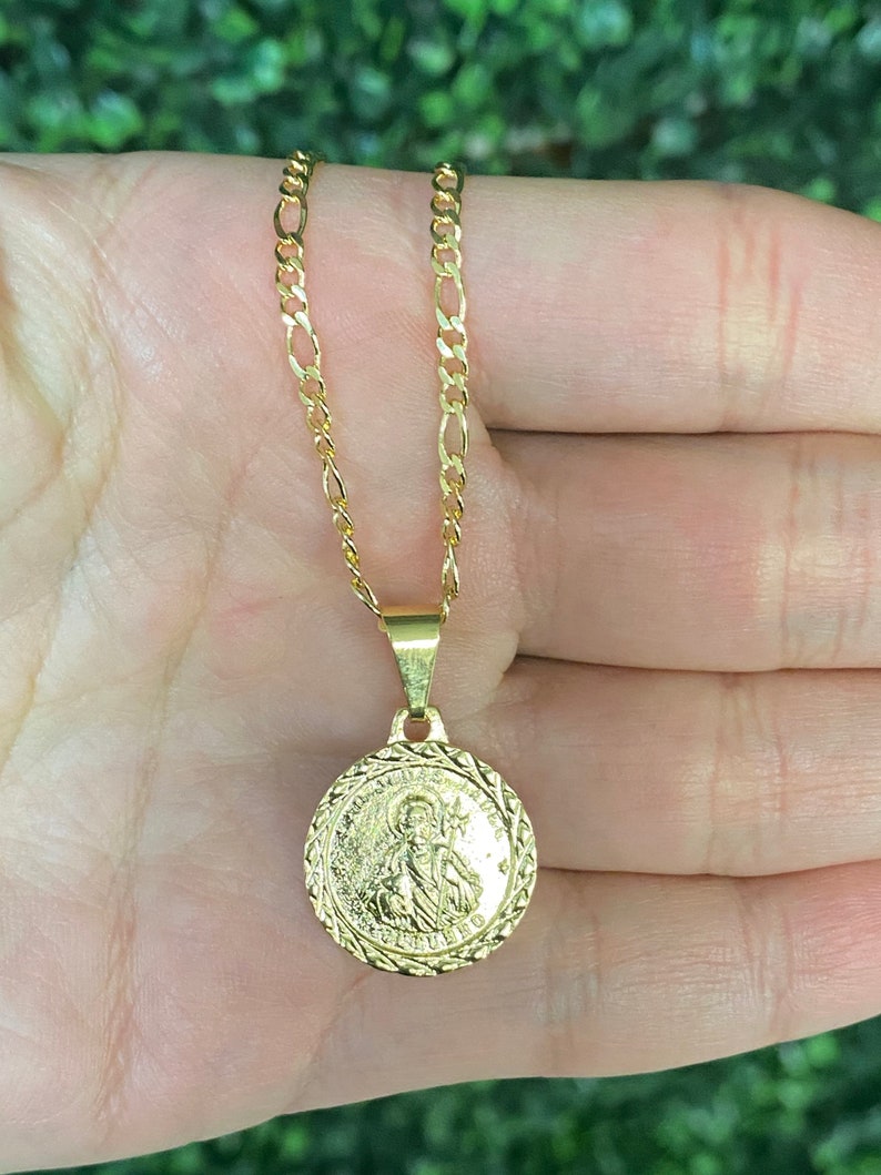 18K GF Saint Jude Necklace,Judas Figaro Saint Necklace,Religious Gift For Him,Mens Jewelry,Saint Jude,Gift for Grandson,Protection Necklace