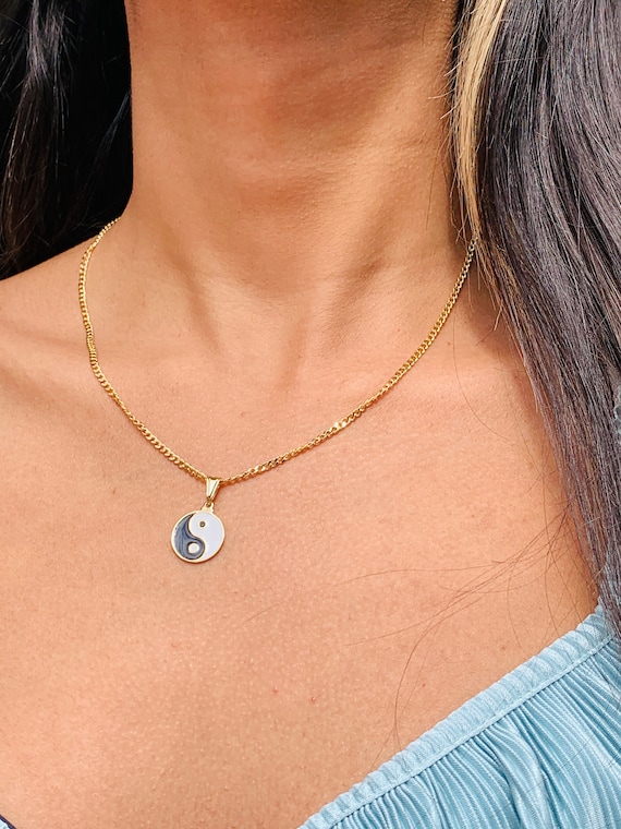 18K Yin Yang Necklace on Gold Filled Figaro, BFF Jewelry, Ying Yang Chain, Peace Jewelry, Ying Yang Chain, Yoga Jewelry, Gift for Yogi