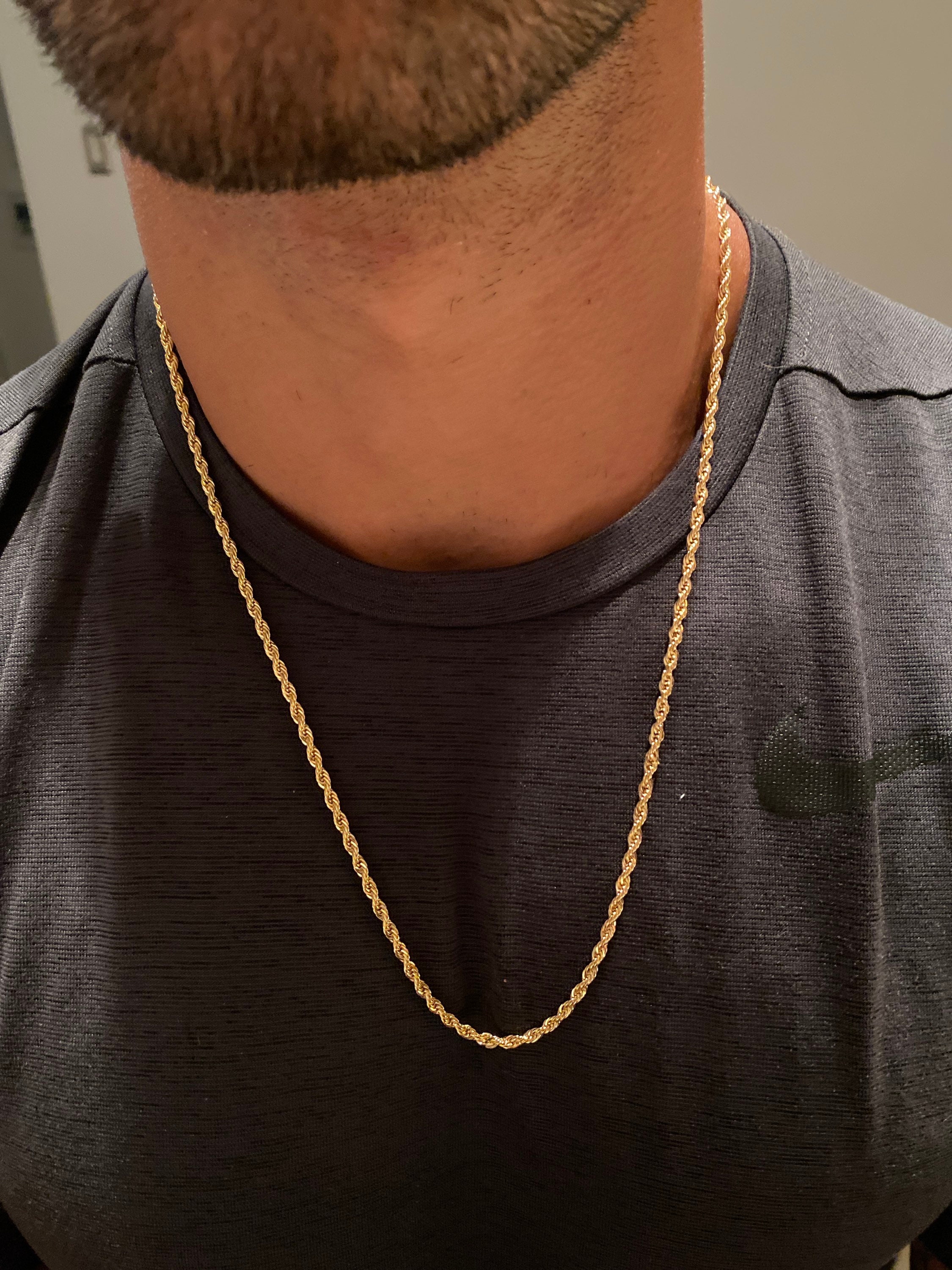 18Kゴールドフィルドロープチェーン、メンズロープネックレス、細い