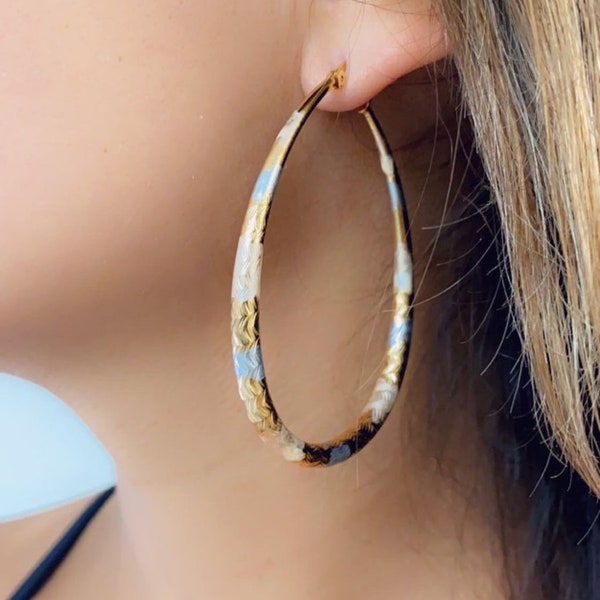 18KT Tri-Tone Teardrop Hoops,Tri-color Hoop Earrings,Large Geometric Hoops,Teardrop Gold Hoop Earrings,Dainty Hoop Earring,Gold Filled Hoops