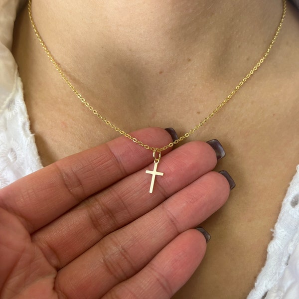 18K Gold Filled Cross Necklace,Dainty Gold Cross Necklace,Cross Necklace for Kids,Gift for Godchild,Religious Gift,Small Cross Charm Chain