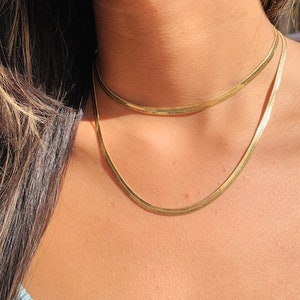 18K Thin Gold Choker,Gold Filled Herringbone Necklace,Herringbone Jewelry,Gift for her,Flat Chain Choker,Thick Gold Choker,Simple gold chain