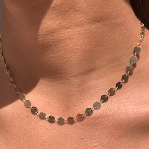 18K Flat Coin Necklace,Gold Disc Necklace,Dainty Necklace,Gold Sequin Necklace,Layering Necklace,Dot Necklace,Flat Ball Chain Necklace
