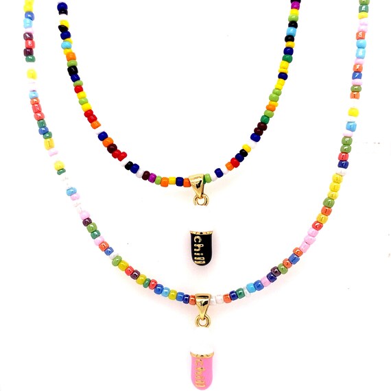 Chill Pill Seed Bead Choker boho Necklace take a Chill Pill Gag