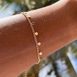 Dainty Gold Disc Chain Bracelet,Beaded Coin Chain Bracelet,Layering Bracelet,Dainty Bracelet,Gold Filled Bracelet,Dangling Bead Bracelets