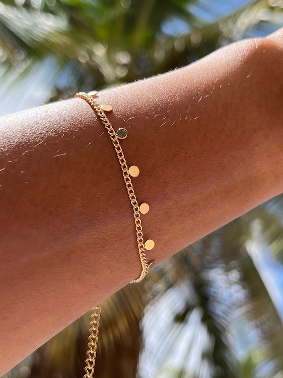 Dainty Gold Disc Chain Bracelet beaded Coin Chain Bracelet