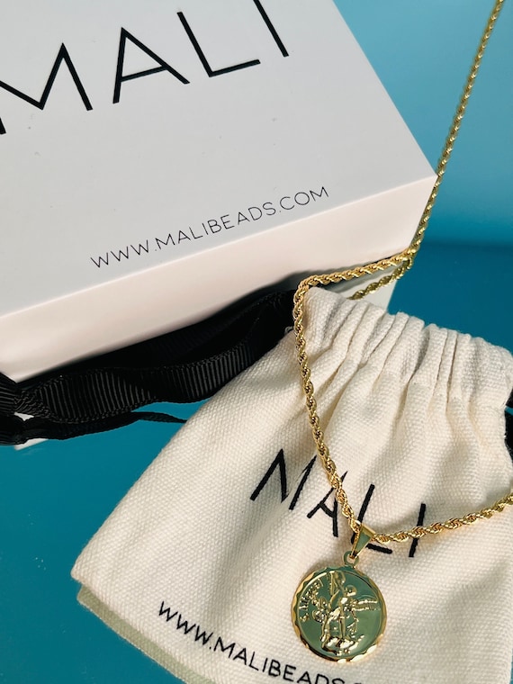 Monaco Gold 18K Gold Filled Saint Michael Halskette – 20 Zoll, Ankerkette, San Miguel Anhänger Kette 18k
