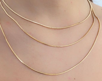 Dainty Gold Filled Necklace, Ready to Wear Chain, 1mm Snake Box Chain, Thin Gold Chain, Charm Necklace, Gift for her, Minimalist Necklace