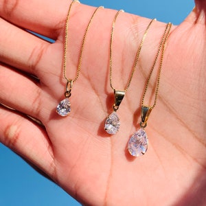 18k Gold Filled Teardrop Diamond Pendant Necklace, Dainty Charm Necklace, Bridal Necklace, Pear Shaped Diamond Necklace, Womens Necklace