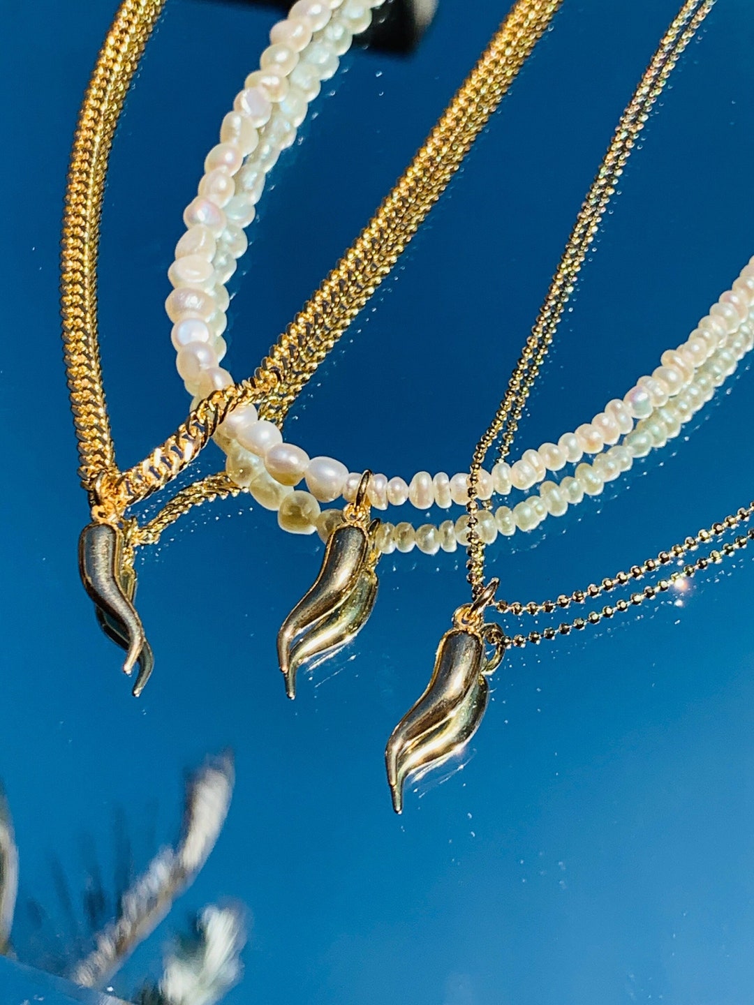 Womens Italian Cornicello Charm Necklace, Italian Amulet Necklace, Horn Necklace, Italian Gift