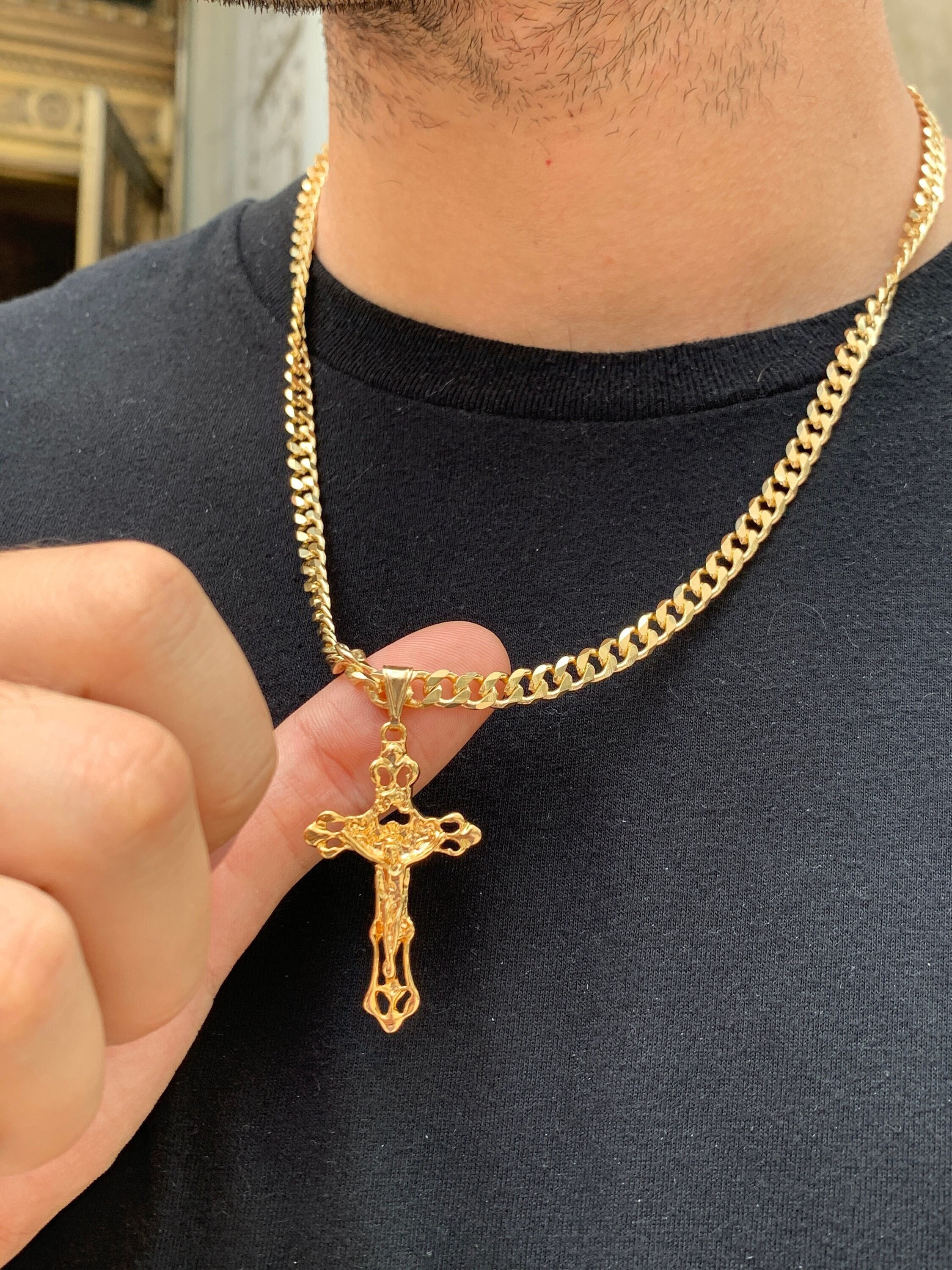 Collana Donna Con Ciondolo Croce Grande Martellata, Gioielli Vintage Audaci, Catena Spessa Regalo Per Lei