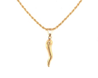 18k Waterproof Italian Horn Rope Necklace,Italian Cornicello Gift for Women,Italian Amulet Necklace for Wife,Gift for Her,Italian Jewelry