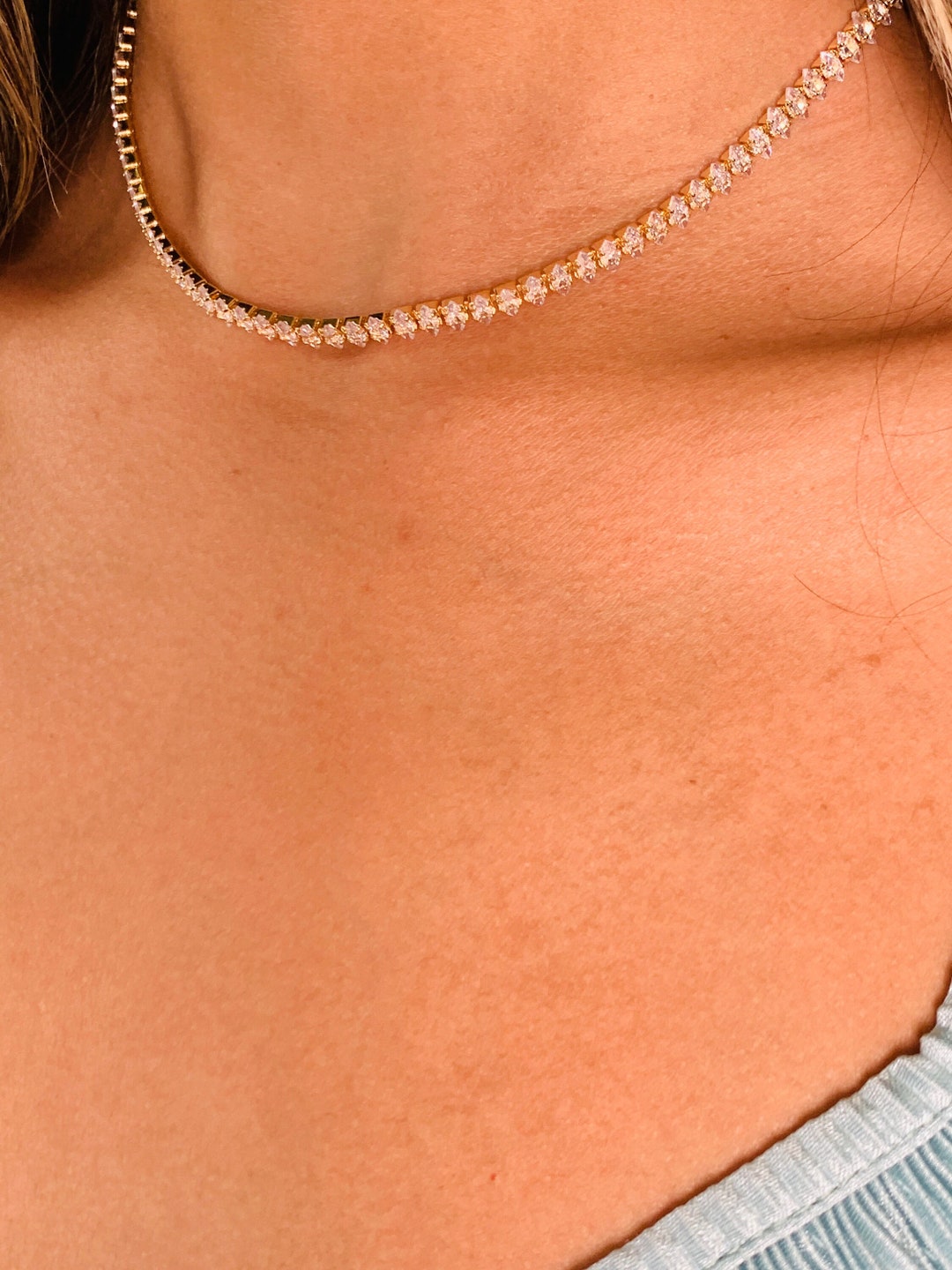 Tennis Necklace Gold Tennis Necklace Cubic Zirconia Tennis Etsy