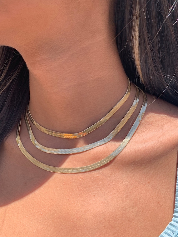 Flat Snake Chain, Skinny Gold Chain, Minimalist Necklace, Thick Chain  Choker, Snake Chain Necklace, Flat Chain Necklace,herringbone Necklace -   Denmark