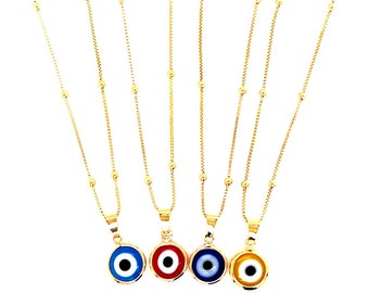 18 Karat Gold Filled Royal Blue Lucky Eye Charm Necklace,Evil Eye Necklace,Simple Necklace, Protection Necklace,Evil Eye Gold Charm Necklace