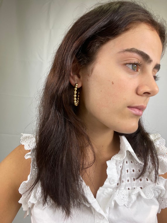 🔥Large Gold Twist Hoop Earrings With Crystal Balls Chunky Hoops 9ct Gold  Filled | eBay