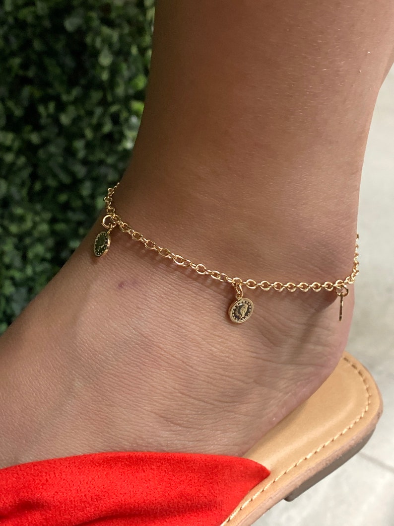 Dangling Gold Chain Anklet,Anklets,Minimalist Jewelry,Gift for her 18K GF Gold Coin Charm Anklets for Women,Gold Filled Anklet for her