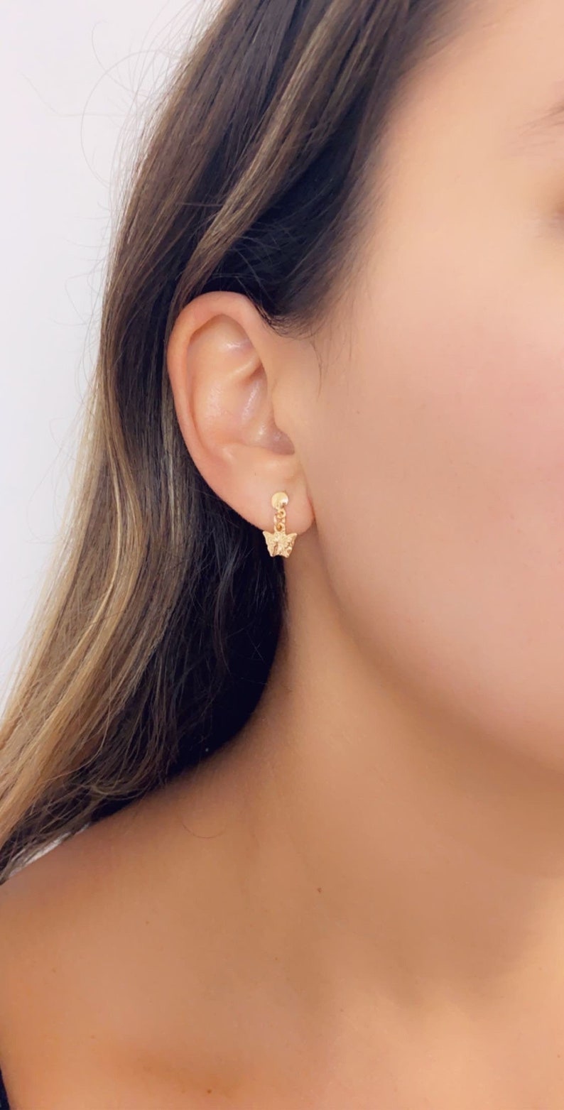 18K GF Dainty Gold Butterfly Dangle Earrings,Earrings for Little Girls,Butterfly Jewelry,Minimalist Charm Earrings,FlowerGirl Gift for her