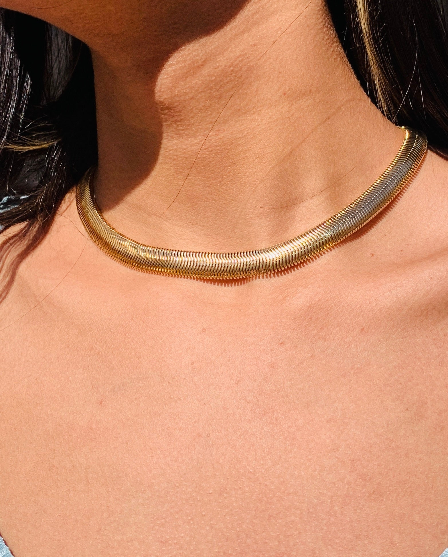 18K Gold Filled 10mm Herringbone Chain Necklace, Thick Gold 