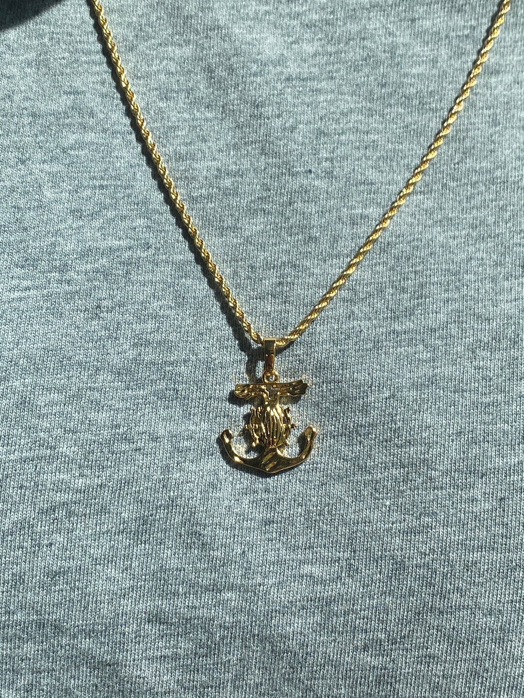 18KT GF Large Anchor Rope Necklace,mens Boating Gold Chain,mens Jewelry