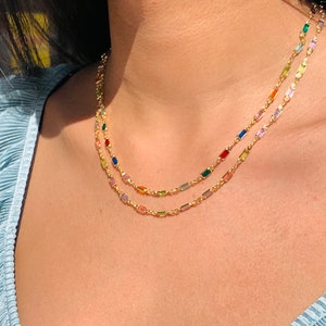 18K GF Colorful Dainty Necklace for Little Girls,Colorful Gold Choker,Simple Gold Necklace for Her to Layer,Girlfriend Gift,Grandma Gift image 8