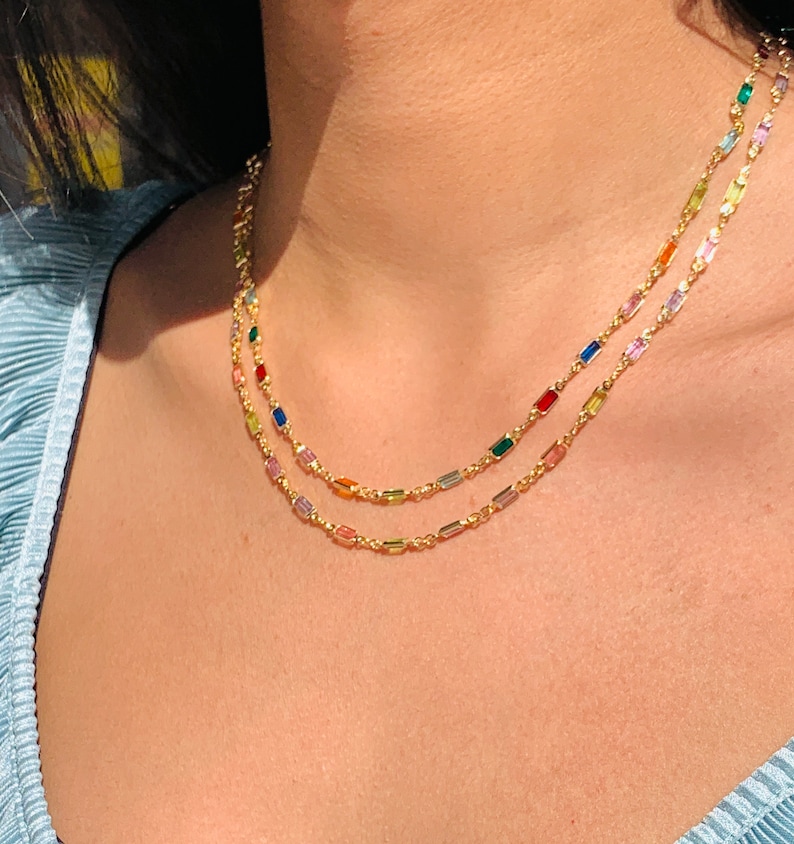 18K GF Colorful Dainty Necklace for Little Girls,Colorful Gold Choker,Simple Gold Necklace for Her to Layer,Girlfriend Gift,Grandma Gift image 8