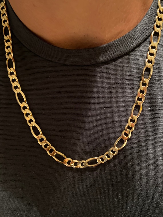 Thick Gold Mens Figaro Necklace, Waterproof Mens Chain, 7mm Figaro