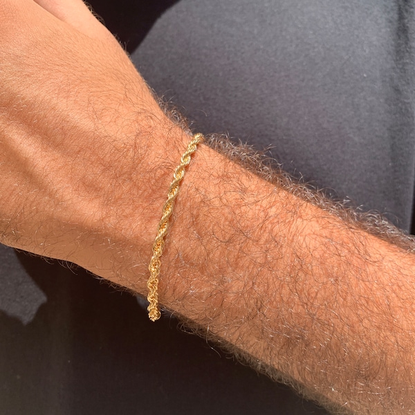 18K Gold Filled Mens Rope Chain Bracelet,thick gold Rope Bracelet,Mens Rope Jewelry,Mens Bracelet,Mens Jewelry,Bracelet for Husband,Rope