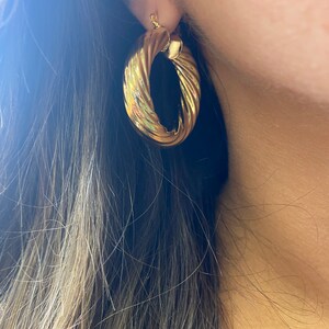 18KT Non Tarnish Thick Rope Hoops,Gold Filled Twisted Chunky Hoop Earrings,Lightweight Hoop Earrings,Large Gold Hoop Earrings,Everyday Hoops image 8