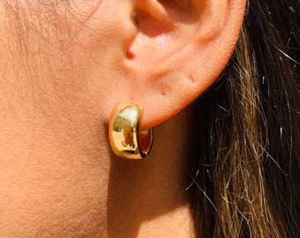 18K Gold Filled Small Hoops, Chunky Huggie Hoops, Thick Round