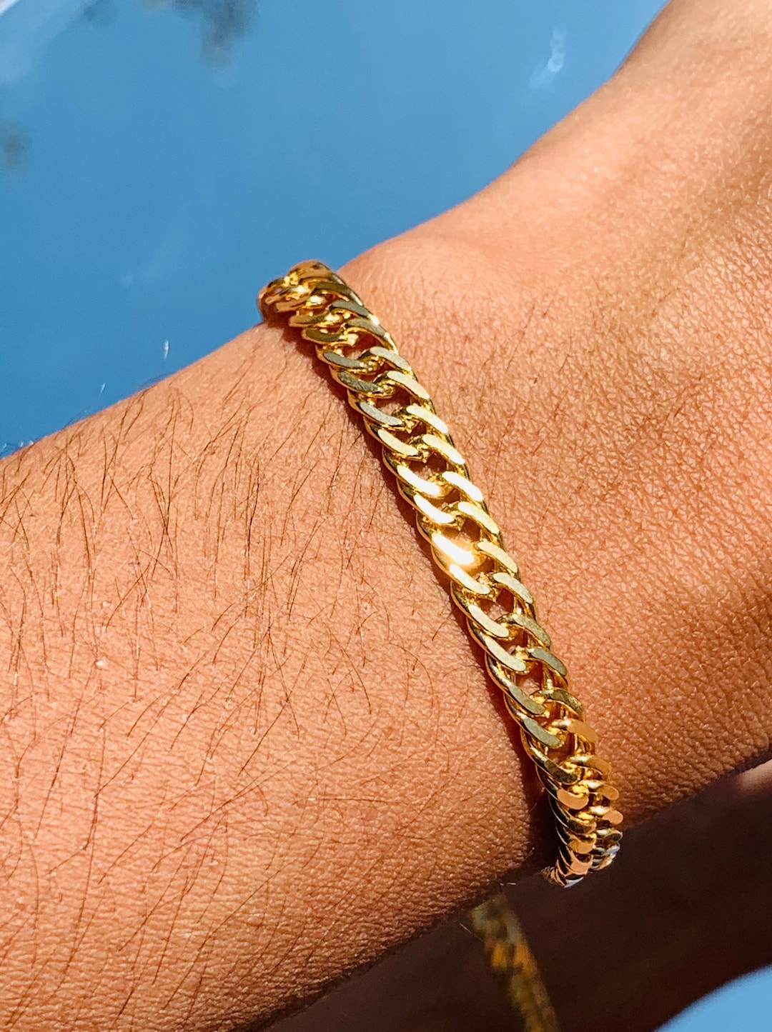 18K Gold Chunky Bracelet, Omega Link Bracelet, 5mm Gold Filled