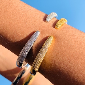 CZ Diamond Bangle Bracelet, Gold Stacking Cuff, Elegant Gold Jewelry, Dainty Bracelet for Women, Sparkling Gift for Her
