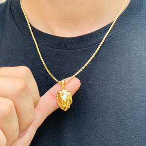 18K ゴールドフィルド ライオンヘッド ロープチェーン、ライオンペンダント付きメンズロープチェーン、レオ夫用ジュエリー、ライオンヘッドジュエリー、ライオンチャーム付きメンズチェーン
