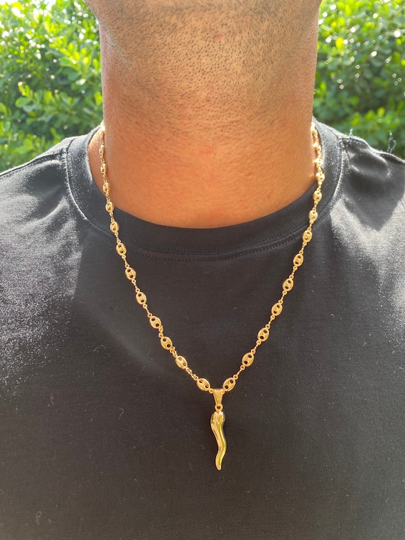 18K Italian Cornicello Gift for Men italian Amulet Puff Necklace