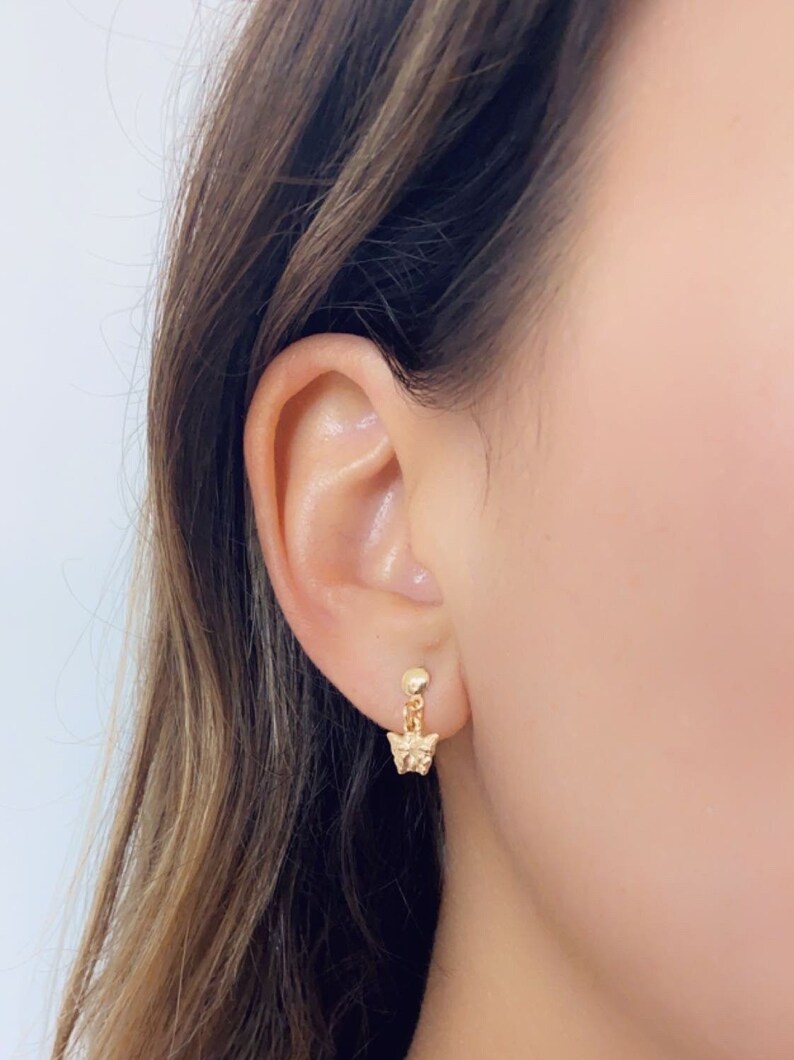 18K GF Dainty Gold Butterfly Dangle Earrings,Earrings for Little Girls,Butterfly Jewelry,Minimalist Charm Earrings,FlowerGirl Gift for her