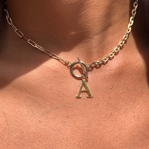 18K Chunky Gold Filled Initial Necklace,Dainty Half Paperclip Letter Necklace,Gold Filled Link Chain,Minimalist Necklace,Gold Layering Chain