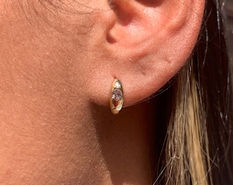 18K Dainty Thick Huggies, Gold Filled Huggie Earrings, Small Hoops, Mini CZ Hoops, Stackable Earrings, Chunky Hoops, Minimalist Hoops