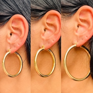 18K Large Gold Filled Hoop Earrings, Chunky Hoop Earrings, Big Gold Hoop Earrings, Hoop Earring, Lightweight Hoops, Everyday Hoops