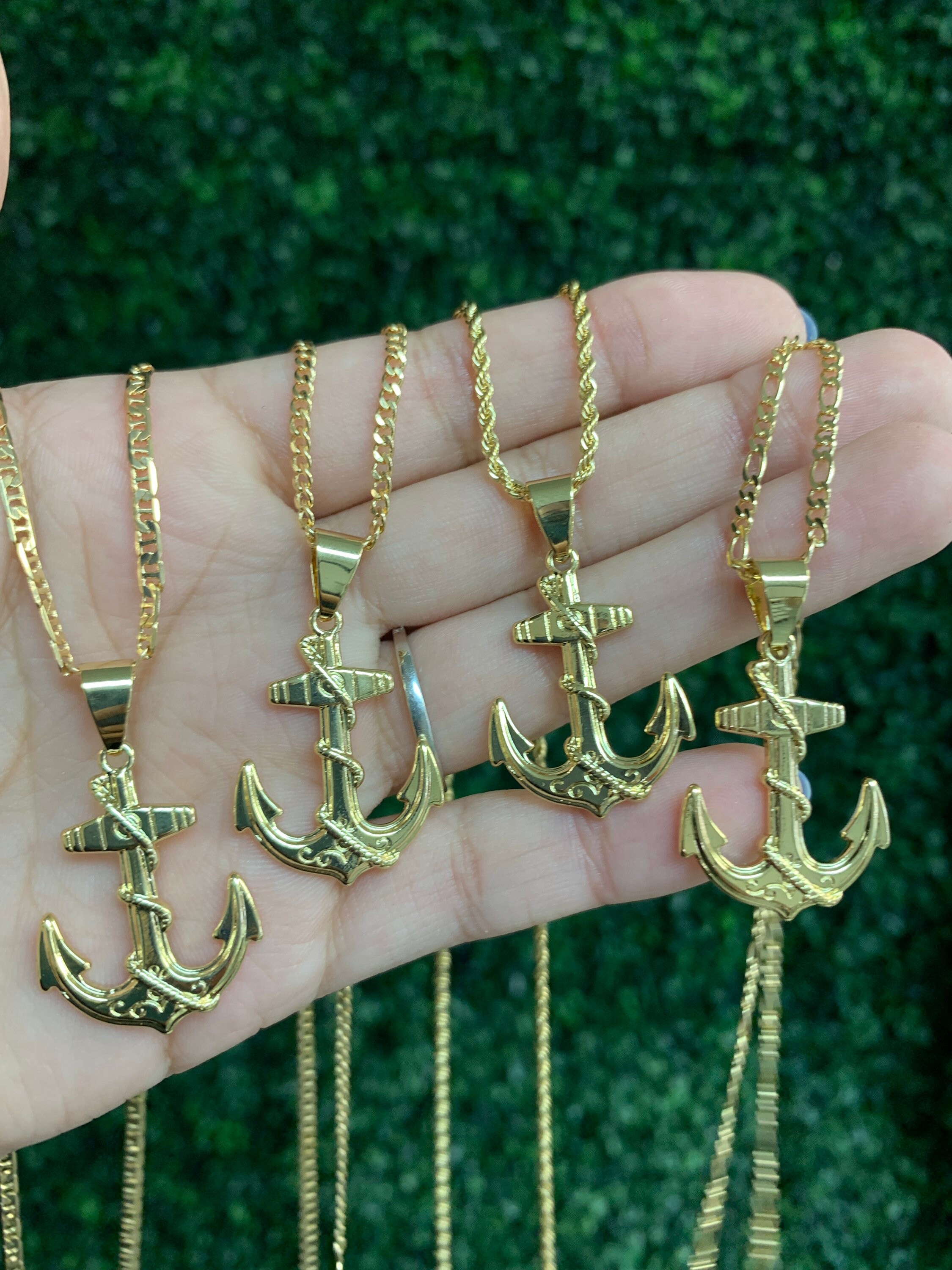 18KT GF Large Anchor Rope Necklacemens Boating Gold Etsy UK