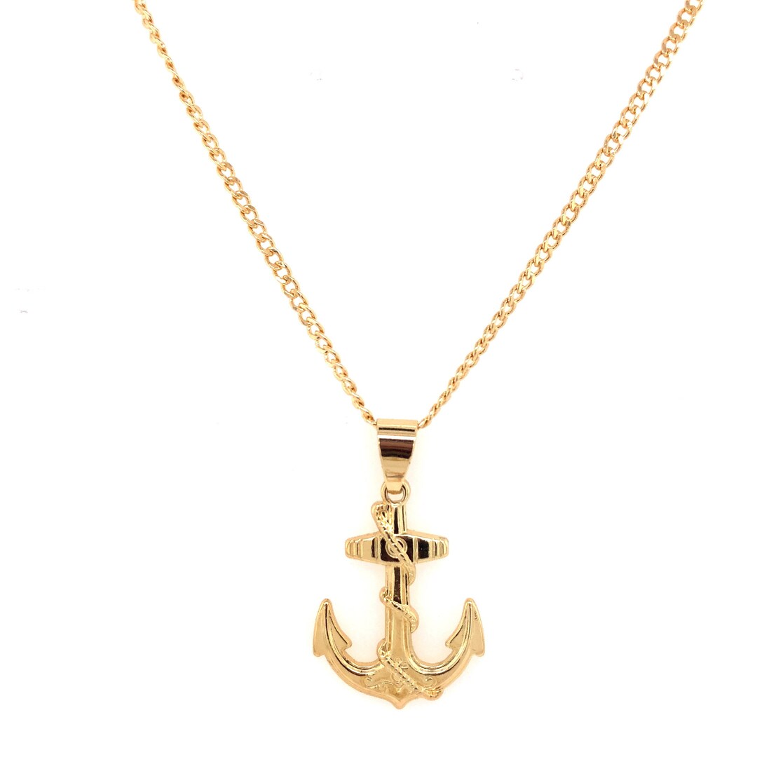 18KT GF Large Anchor Rope Necklace,mens Boating Gold Chain,mens Jewelry