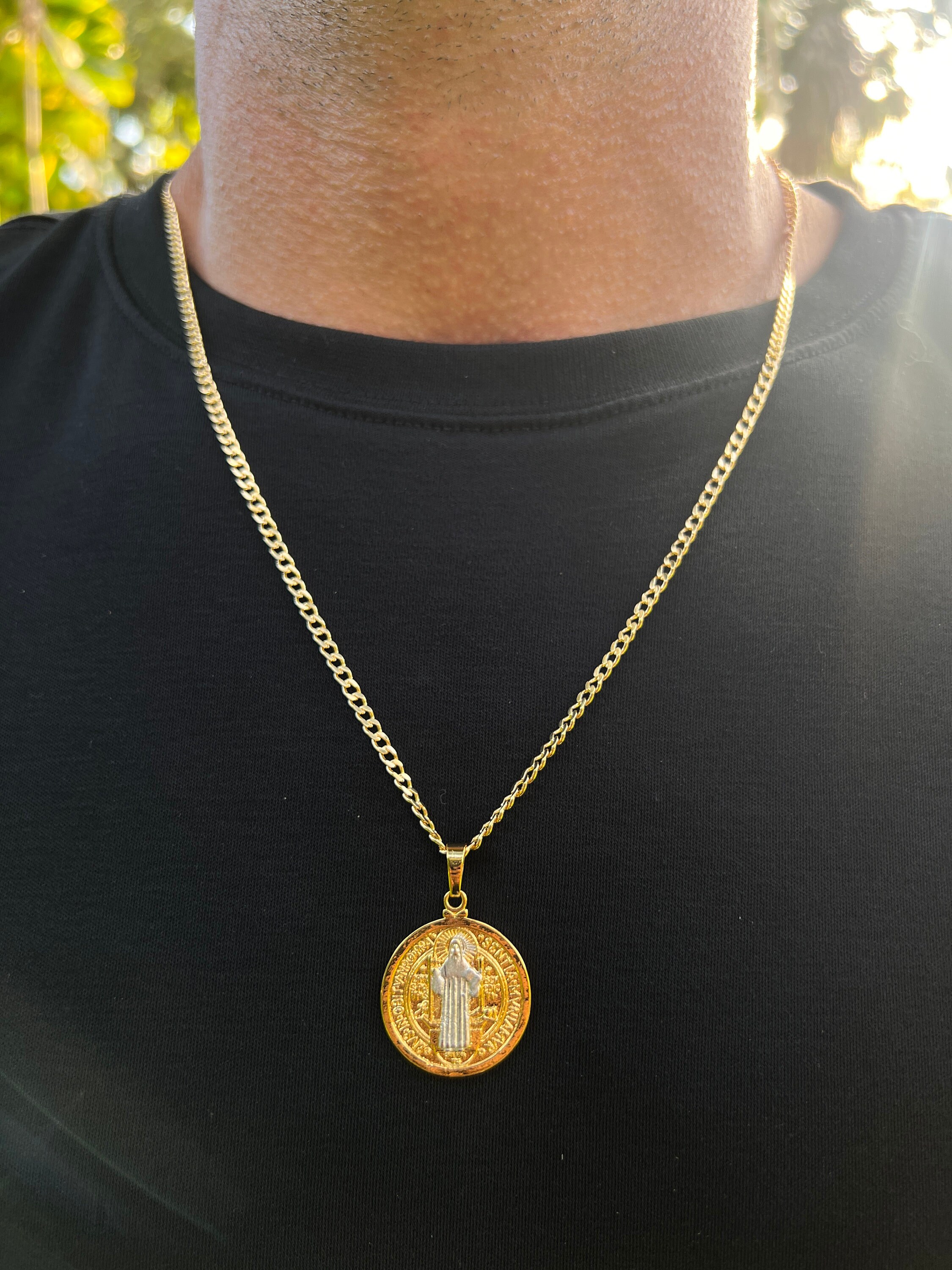 18k Saint Benedict Medal Necklace ,religious Gift, Cadena San 18k Saint Benedict Medal Necklace ,religious Gift, Cadena San