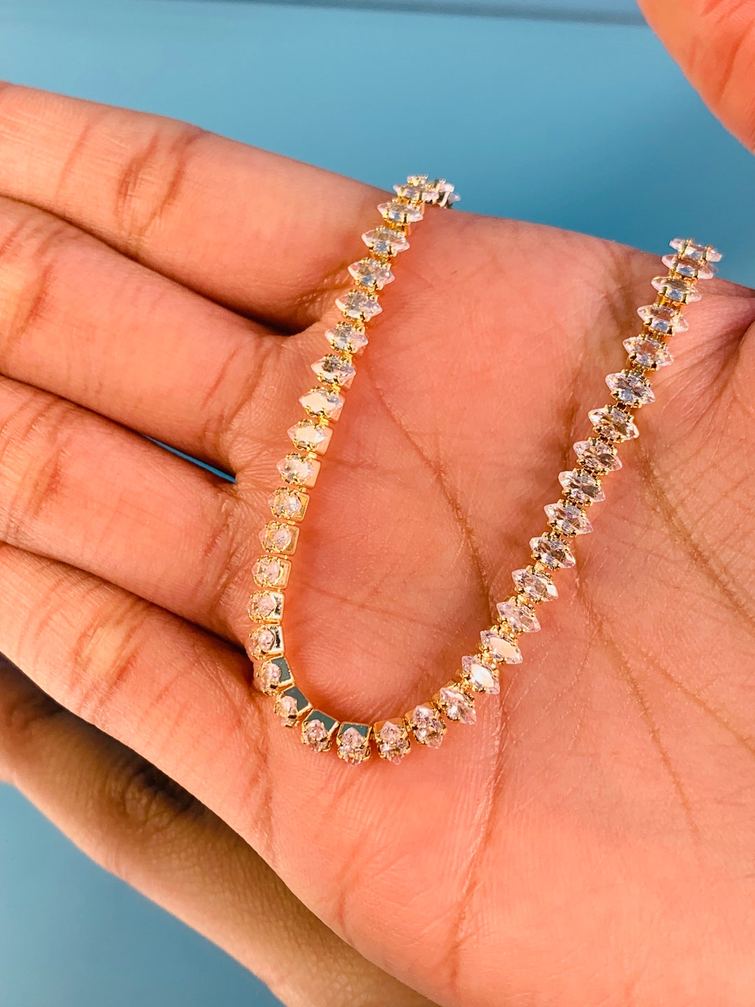 Tennis Necklace, Gold Tennis Necklace, Cubic Zirconia Tennis Necklace